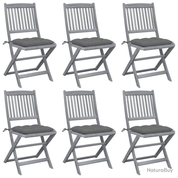 Chaises pliables d'extrieur lot de 6 et coussins Bois d'acacia