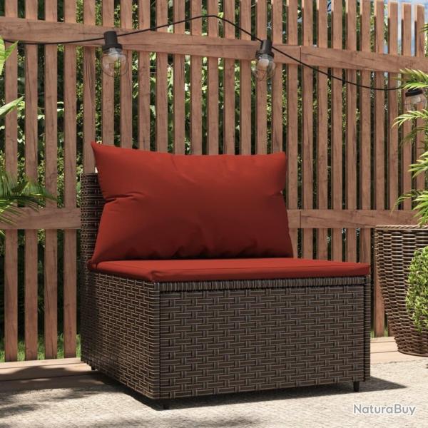 Canap� central de jardin avec coussins marron r�sine tress�e