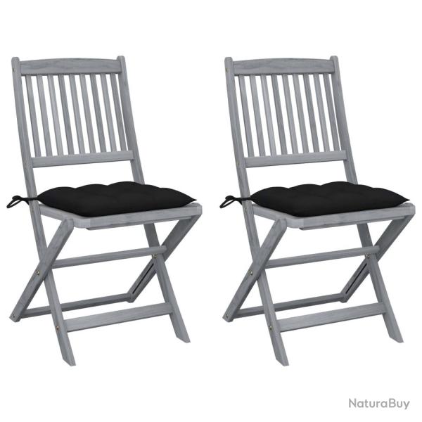 Chaises pliables d'extrieur lot de 2 et coussins Bois d'acacia