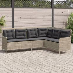 Canap&eacute; de jardin avec coussins forme de L gris clair poly rotin