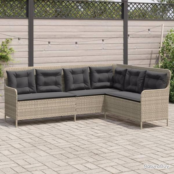 Canap� de jardin avec coussins forme de L gris clair poly rotin