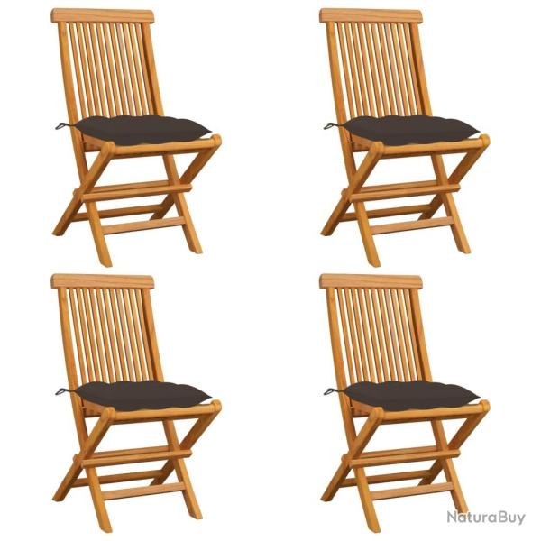 Chaises de jardin et coussins taupe lot de 4 Bois teck massif