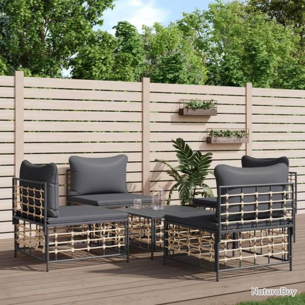 Salon de jardin 5 pcs avec coussins anthracite r�sine tress�e