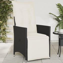 Chaise inclinable de jardin avec coussins noir r&eacute;sine tress&eacute;e