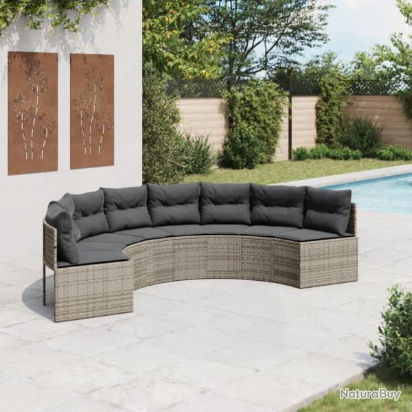 Canap� de jardin avec coussins demi-rond gris r�sine tress�e