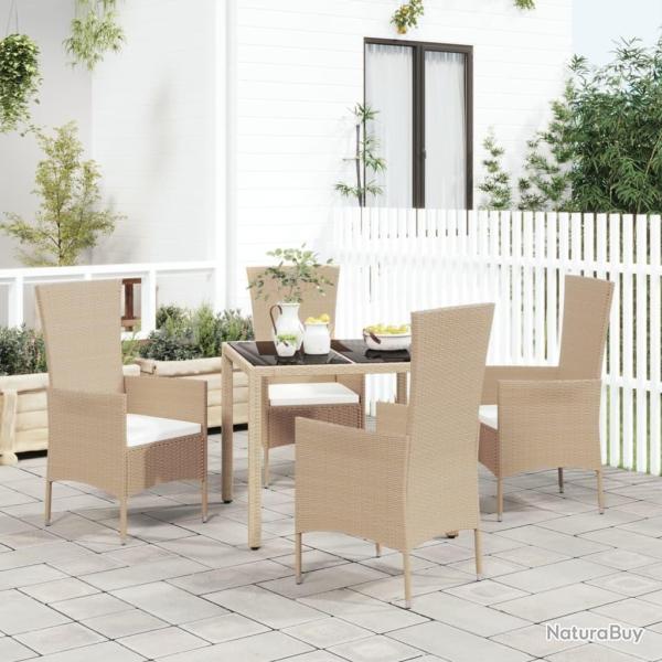 Ensemble � manger de jardin avec coussins 5pcs Beige poly rotin