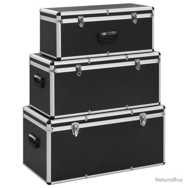 Botes de rangement 3 pcs Noir Aluminium