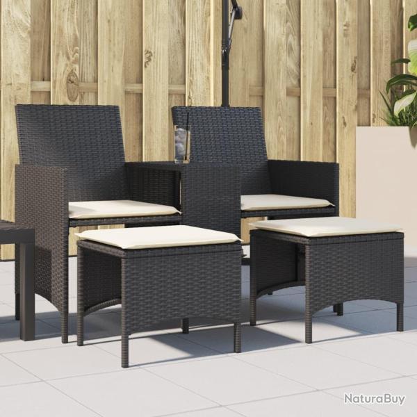 Canap� de jardin 2 places avec table et tabourets noir rotin
