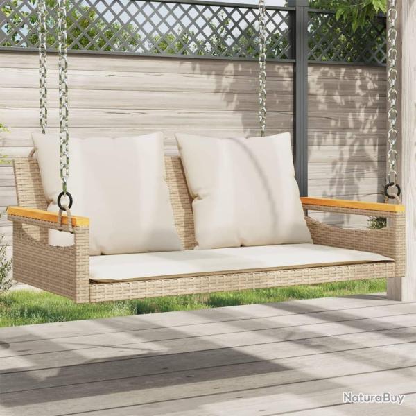Balancelle avec coussins beige 109x62x40 cm r�sine tress�e