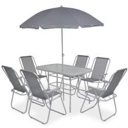Ensemble &agrave; manger d'ext&eacute;rieur 8 pcs Acier et textil&egrave;ne Gris