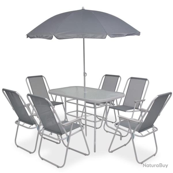 Ensemble � manger d'ext�rieur 8 pcs Acier et textil�ne Gris
