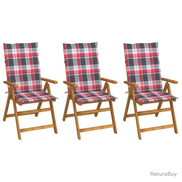 Chaises pliables de jardin lot de 3 avec coussins Bois d'acacia