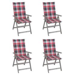 Chaises inclinables de jardin lot de 4 et coussins Bois acacia