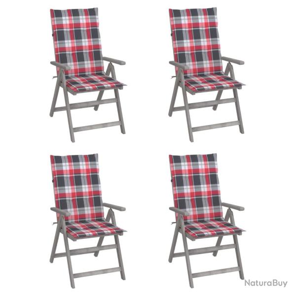 Chaises inclinables de jardin lot de 4 et coussins Bois acacia