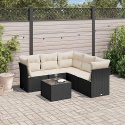 Salon de jardin 6 pcs avec coussins noir r&eacute;sine tress&eacute;e