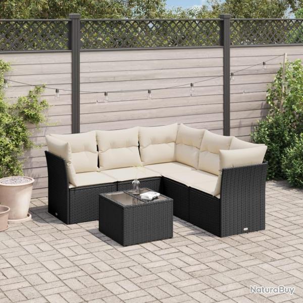 Salon de jardin 6 pcs avec coussins noir r�sine tress�e