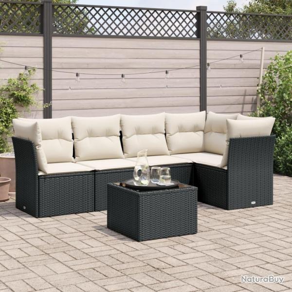 Salon de jardin 6 pcs avec coussins noir r�sine tress�e