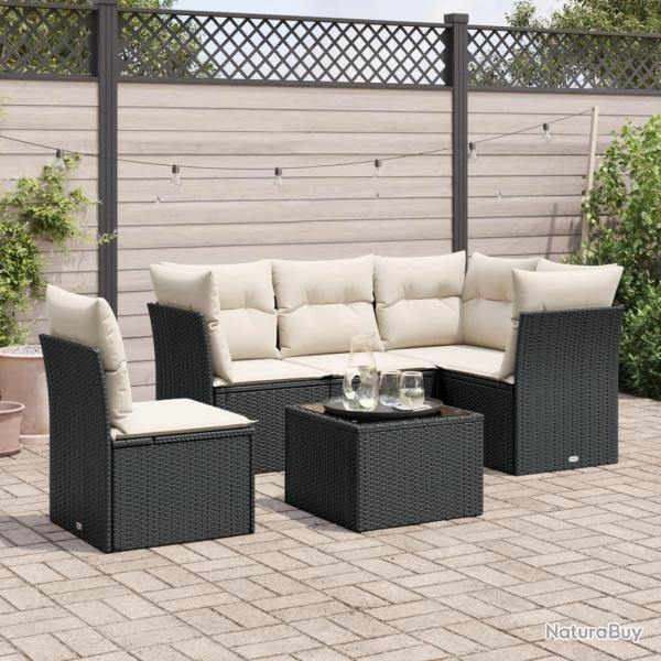 Salon de jardin 6 pcs avec coussins noir r�sine tress�e