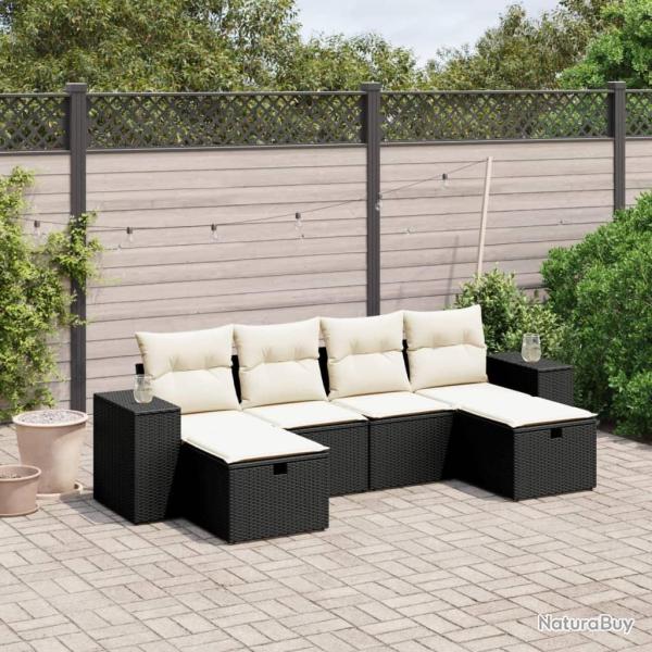 Salon de jardin 6 pcs avec coussins noir r�sine tress�e