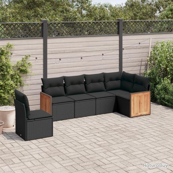 Salon de jardin 6 pcs avec coussins noir r�sine tress�e