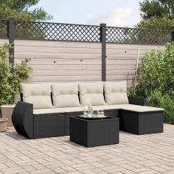 Salon de jardin 6 pcs avec coussins noir r&eacute;sine tress&eacute;e