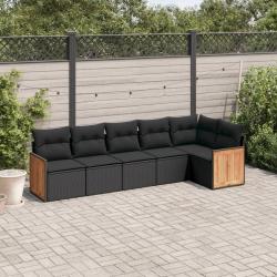 Salon de jardin 6 pcs avec coussins noir r&eacute;sine tress&eacute;e