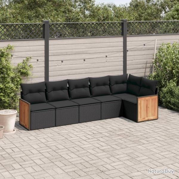 Salon de jardin 6 pcs avec coussins noir r�sine tress�e