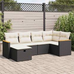 Salon de jardin 6 pcs avec coussins noir r&eacute;sine tress&eacute;e