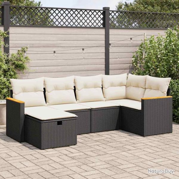 Salon de jardin 6 pcs avec coussins noir r�sine tress�e