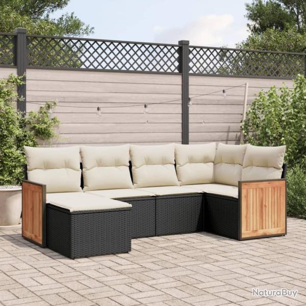 Salon de jardin 6 pcs avec coussins noir r�sine tress�e