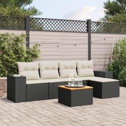 Salon de jardin 6 pcs avec coussins noir r&eacute;sine tress&eacute;e