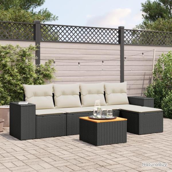 Salon de jardin 6 pcs avec coussins noir r�sine tress�e