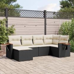 Salon de jardin 6 pcs avec coussins noir r&eacute;sine tress&eacute;e