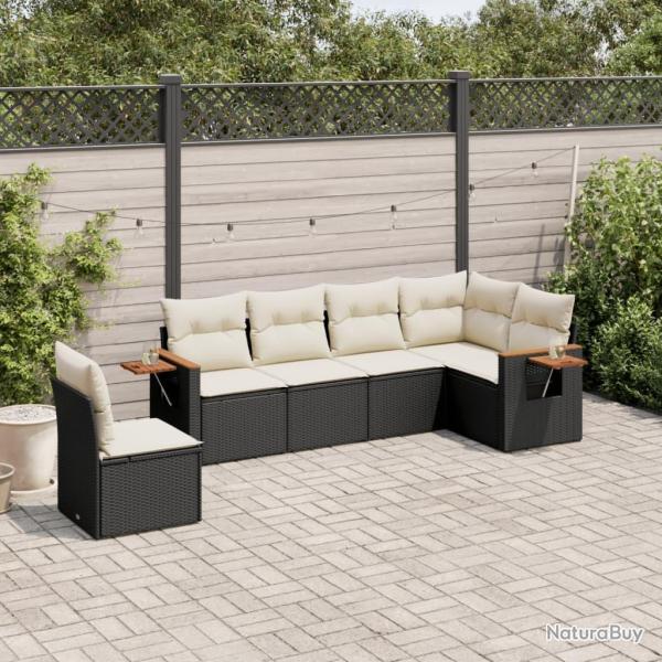 Salon de jardin 6 pcs avec coussins noir r�sine tress�e