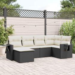 Salon de jardin 6 pcs avec coussins noir r&eacute;sine tress&eacute;e