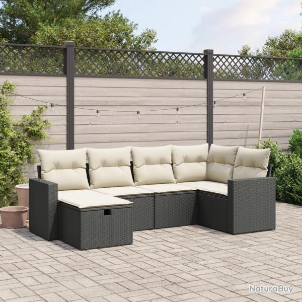 Salon de jardin 6 pcs avec coussins noir r�sine tress�e