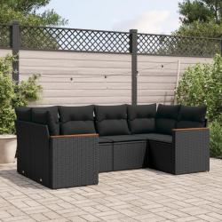 Salon de jardin 6 pcs avec coussins noir r&eacute;sine tress&eacute;e