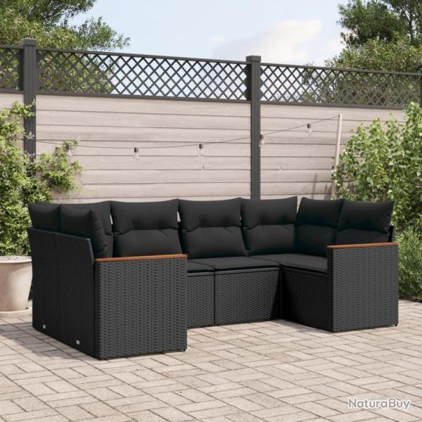 Salon de jardin 6 pcs avec coussins noir r�sine tress�e