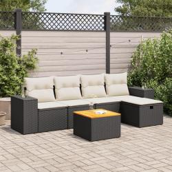 Salon de jardin 6 pcs avec coussins noir r&eacute;sine tress&eacute;e