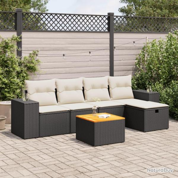 Salon de jardin 6 pcs avec coussins noir r�sine tress�e