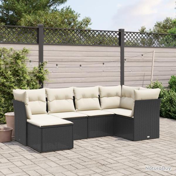 Salon de jardin 6 pcs avec coussins noir r�sine tress�e
