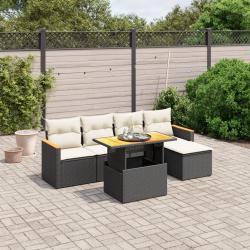 Salon de jardin 6 pcs avec coussins noir r&eacute;sine tress&eacute;e