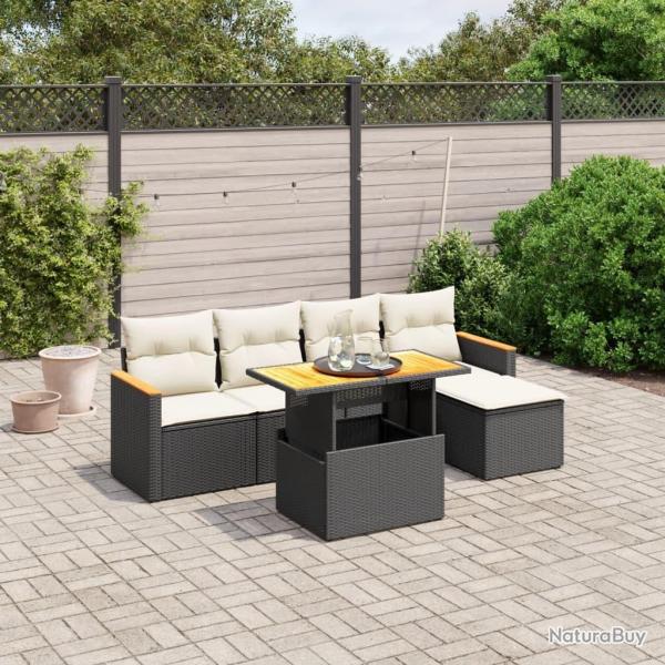 Salon de jardin 6 pcs avec coussins noir r�sine tress�e