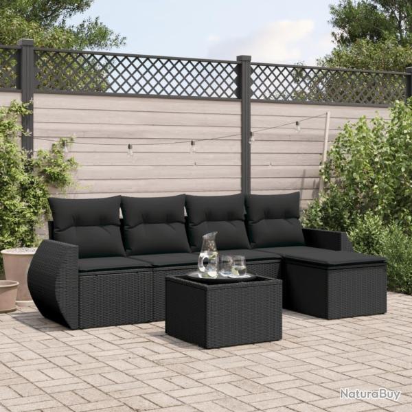 Salon de jardin 6 pcs avec coussins noir r�sine tress�e