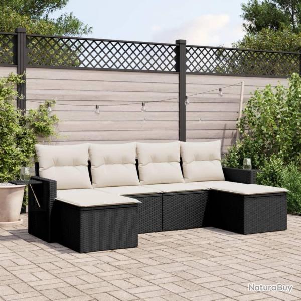 Salon de jardin 6 pcs avec coussins noir r�sine tress�e