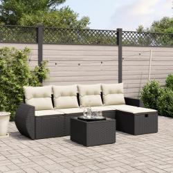 Salon de jardin 6 pcs avec coussins noir r&eacute;sine tress&eacute;e