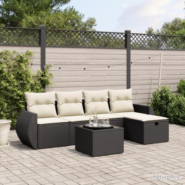 Salon de jardin 6 pcs avec coussins noir r�sine tress�e