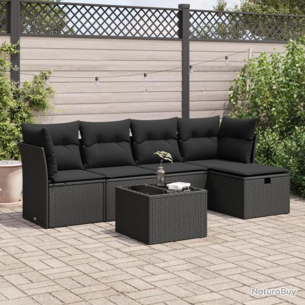 Salon de jardin 6 pcs avec coussins noir r�sine tress�e