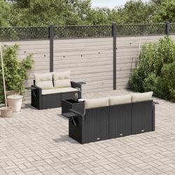 Salon de jardin 6 pcs avec coussins noir r&eacute;sine tress&eacute;e