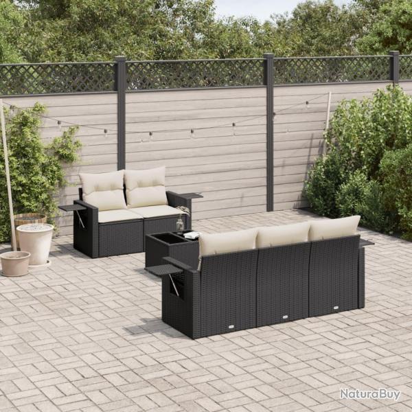 Salon de jardin 6 pcs avec coussins noir r�sine tress�e